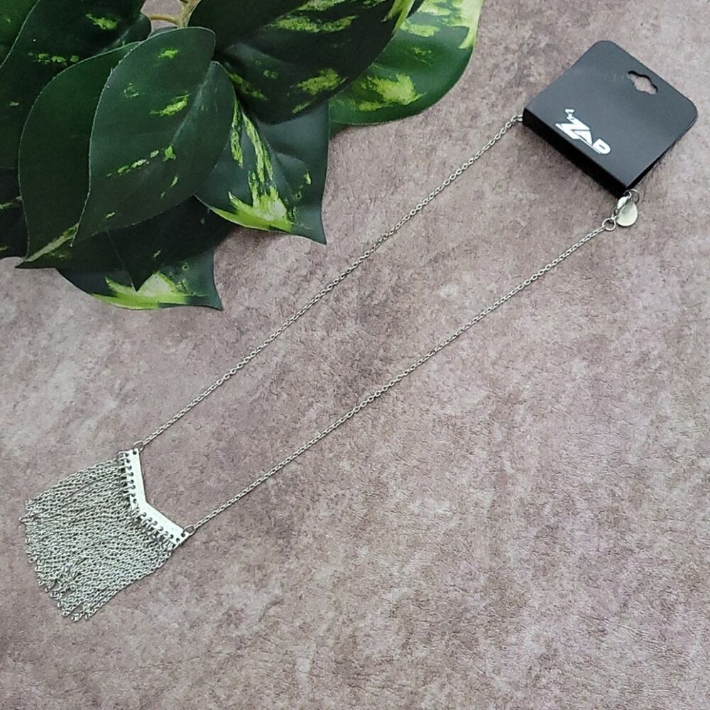 ZAD Silver Toned Bar & Fringe Necklace NEW
